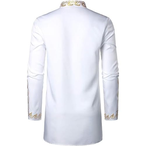 Generisch Afrikanisches Herren-Outfit, Langarm-Dashiki mit goldfarbenem Druck und Hose, traditioneller Anzug, 2-teiliges Set – Bild 4