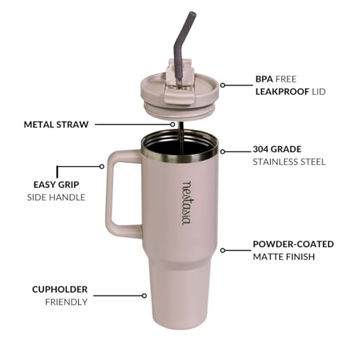 Image of Nestasia GripSip40 Tumbler with Straw & Side Handle 1.2L | Insulated Stainless Steel Sipper Water Bottle for Adults with Dual Flip Opening Sip-Swig Leakproof Lid for Office & Gym (Rosy Taupe)