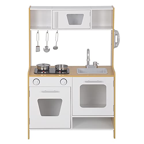 WOLTU Kinderküche Spielküche mit Licht und Sound, Holz Küche inkl. 5tlg Küchenset Holzspielzeug für Kinder Natur+Weiß… – Bild 8