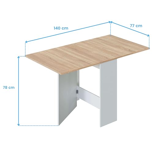 Variante de Habitdesign mesa de cocina Fly, Blanco Artik y Roble, 31-140 cm