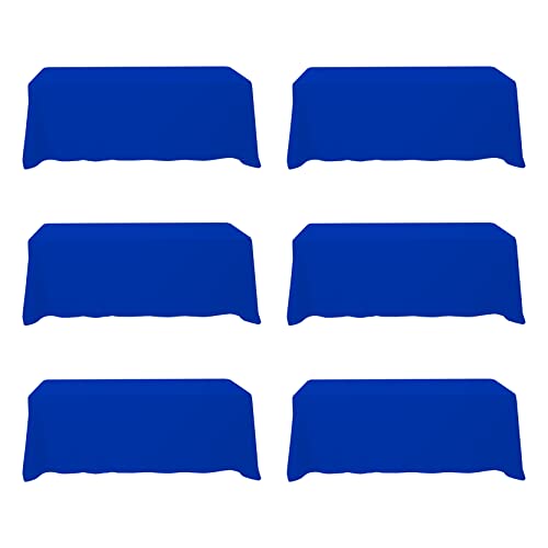Image of BRILLMAX 6 Pack Royal Blue Tablecloths 90 x 156 Inch for 8ft Rectangle Tables - 150 GSM Polyester Fabric, Floor Length Drop, Water, Stain & Wrinkle Resistant Cloth Cover for Wedding Reception Banquet