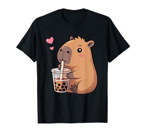 Kawaii Capibara Beber Bubble Tea Boba Capybara Niñas Niños Camiseta