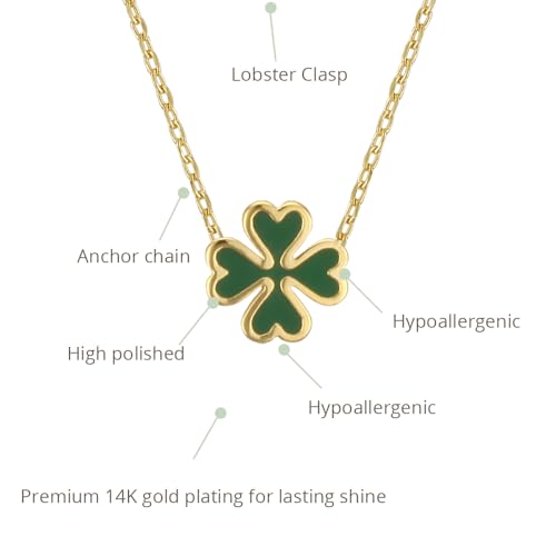 MUSTHAVE 18K Gold Plated Clover Good Luck Necklace with Message Card, Yellow Gold Color, Anchor Chain, Size 16 inch + 2 inch Extender, Pendant, Gift Card3