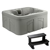LifeSmart 4-Person Plug & Play Square Hot Tub with Thermal Cover and Steps, Taupe - Home Outdoor Backyard Spa with 13 Jets and Underwater LED Light