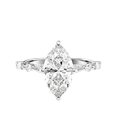 THE ONE CARATS 1.50 Ct Marquise Cut Diamond Hidden Halo Solitaire Accent Engagement Ring For Women 14k Yellow Gold Plated Wedding Ring 925 Sterling Silver Handmade Anniversary Ring Gift For Her