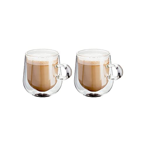 Judge JDG35 - Set mit 2 doppelwandigen Kaffeetassen aus Glas - mit Henkel - hohl & vakuumisoliert - handgefertigt, hitzebeständig & spülmaschinenfest - für Milchkaffee - 275 ml