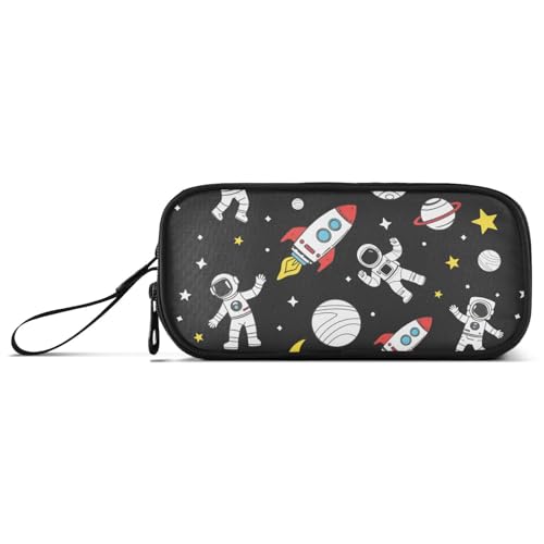 Image of Astronaut Rocket Planet Stars Pencil Case Box Boys Girls Large Pencil Pouch Zipper Compartments Big Capacity Stationery Pen Bag Organizer for Kids Teens Adults School Office