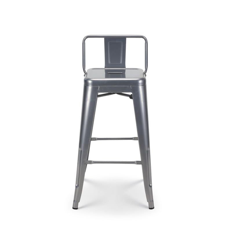 Kosmi - Lot de 4 tabourets de Bar en métal Brut Silver avec Dossier - Hauteur Assise 66cm