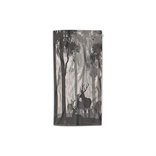 Moslion Deer Hand Towels 30Lx15W Inch Natural Silhouette Forest Art Animal Landscape Woods Tree Fog Herd Hand Towels Kitchen Hand Towels For Bathroom Soft Polyester-Microfiber #TOP4