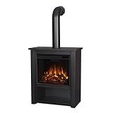 Real Flame Black Hollis Electric Fireplace - Freestanding with Remote Control - 6 Flame Colors & 5 Brightness Levels, Black