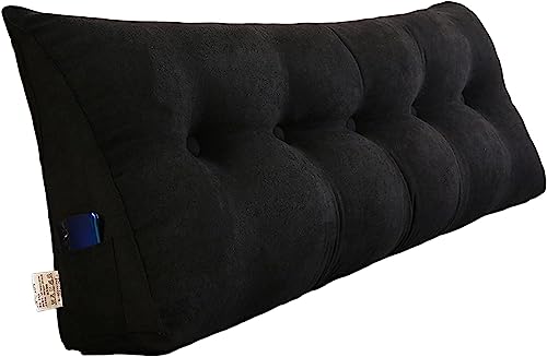 Queen Reading Bed Cushion - Triangular Headboard Wedge Pillow, Back Positioning Support, Extra Fill and Removable Cover for Sofa Bed (Color : Black, Size : 80 * 50 * 20cm)