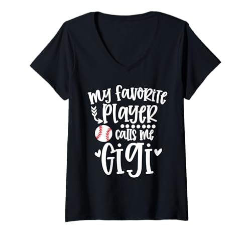 Womens My Favorite Baseball Player Calls Me Gigi Baseball Gigi V-Neck T-Shirt