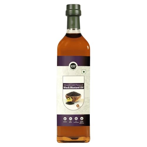Image of PrahiSure Wood Cold Pressed Black Mustard Oil 1 Litre Kachi Ghani Sarson Oil Cooking Oil for Kitchen Use