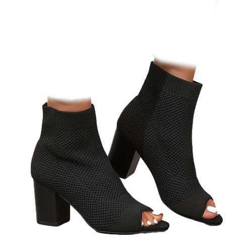 Women's Knit Peep Toe Slingback Chunky Heel Ankle Boots Open Pointed Toe Hollow Heeled Sandals Summer Casual Slip On Dress Sock Booties On Party Prom Dress Shoes, Black, 10 US