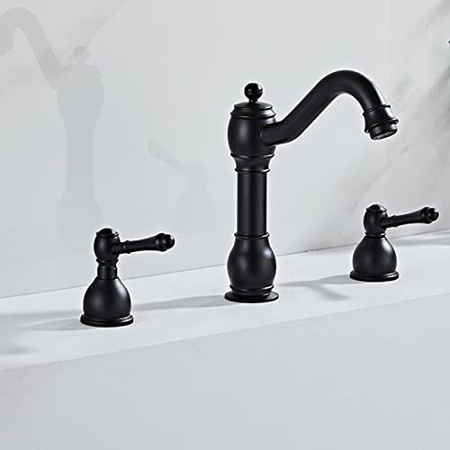 Robinet eau chaude froide à double poignée MOCHAMIK en laiton noir à 3 trous