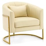 OmySalon Manicure Chair PU Vanity Chair, Gold Morden Metal Support w/Comfotable Armrest Pillow for Beauty Nail Salon Bedroom Living Room Office, 28.9''D x 25.9''W x 28.7''H(PU Leather, Off-White)