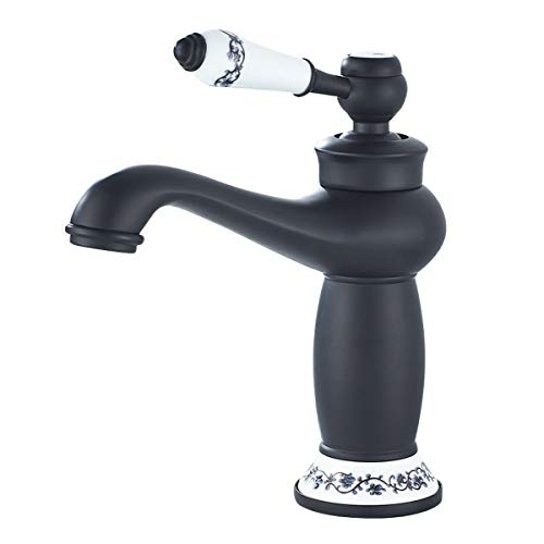 Solepearl Grifo de Cuenca Agua Fría y Caliente, Grifo de Lavabo Cromado Grifo del Baño, Grifos Baño Monomando Lavabo Griferia Baño, Negro