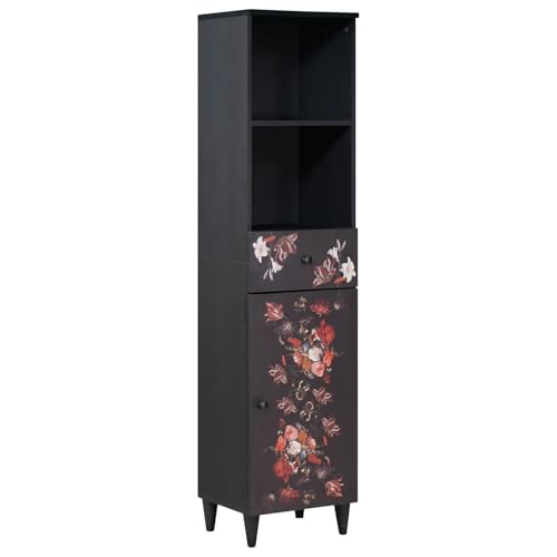 Runheo Mueble de baño de madera maciza de mango, multicolor, 38 x 33,5 x 160 cm, diseño floral, cajones, botones de latón, para un almacenamiento elegante