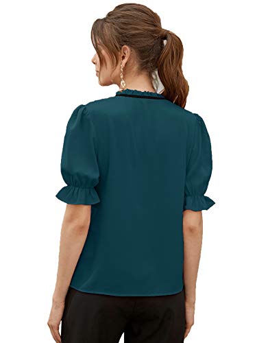 Image of Stylistico Soft Polyester Formal Stylish tie-up Office Solid Western Summer Short v-Neck Casual Plain Puff Half Sleeves Tops for Women Latest