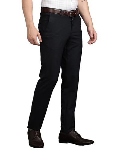 Image of Turtle Men 4 Way Stretch Slim Fit Dobby Structure Flat Front Casual Chinos - Flexible Smart Casual Trousers for Men