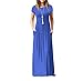 Casual Robe Femmes Col Rond Manches Courtes Slim Fit Maxi Robe Femmes Simplicité Couleur Unie Élégante Robe Plage Femmes Été Voyage Vacances Robe Femmes avec Poches H-Blue XXL