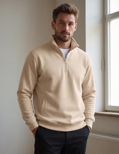 COOFANDY Men's Quarter Zip Fleece Collared Sweatshirt Dress Winter Pullover — view 2