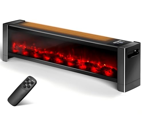 Oylus Baseboard Heater with Fireplace - 1500W Electric Fireplace Heater with Realistic 3D Flame Effect, Adjustable Thermostat Space Heater for Large Room, Office&Bedroom, Tip-Over&Overheat Protection