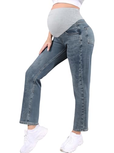 FEESHOW Damen Umstandsjeans Gerade Verstellbare Hohe Taille...