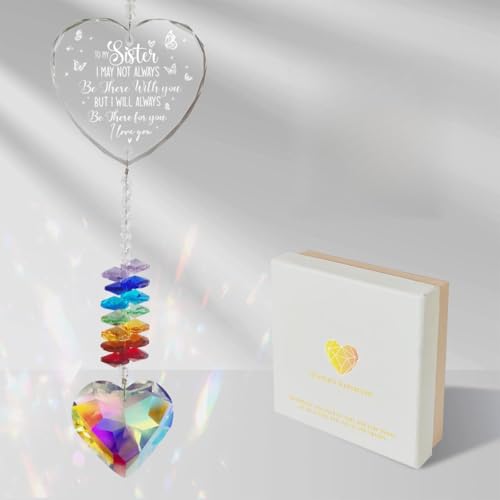 Sister Gifts, Crystal Suncatcher Sister Birthday, Unique Heart Crystal, Window Hangings Home Decor, Garden Decoration (Sister Gift)