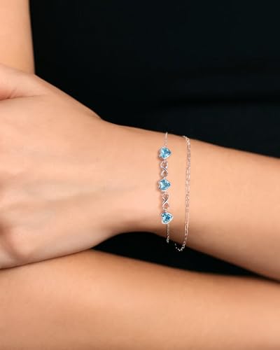 Birthstone Heart Infinity Bracelet for Women, 925 Silver Zirconia Charm Link Double Strand Bracelet with Adjustable Paperclip Chain, Anniversary Birthday Christmas Jewelry Gift for Mom Wife Girlfriend3