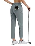 BALEAF Damen-Golfhose, Stretch, mit Gürtelschlaufen, Reißverschlusstaschen, Reisen, Freizeit, Arbeit, Bussiness, Kleid UPF 50+, dunkelgrau, L