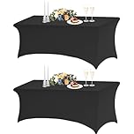TOROTON 2 Pack Spandex Table Cloth 6FT, Tight, Fitted, Washable and Wrinkle Resistant Stretch Rectangular Patio Table Cover for Wedding, Party, Event, Banquet, for 183Lx76Wx76H cm Table, Black