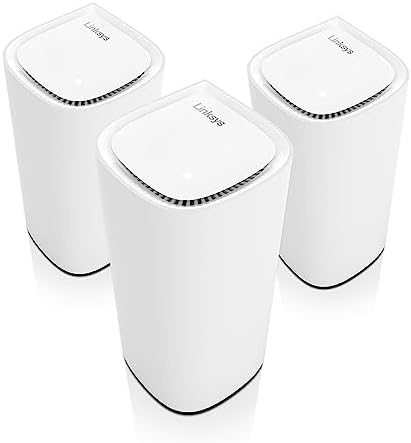 System mesh Wi-Fi 6E Linksys Velop Pro MX6203-KE router Cognitive Mesh z dostępem do pasma 6 GHz i prędkością 5,4 Gb/s pokrycie domu do 825 m² i 600 urządzeń 3 szt.