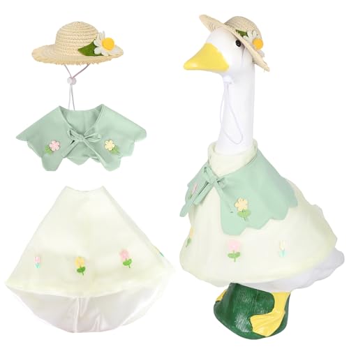 holoith 3 Pcs Summer Porch Goose Outfits for 23 inch Cement Goose Set Outdoor Garden Statue with Gooses Outfit Summer Garden Entrance Decoration Includes Straw Hat Collar and Skirt