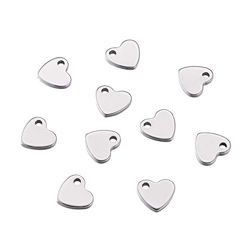 Pandahall 100pcs Heart 304 Stainless Steel Tiny Double Side Pendants Charms 10x9mm for Bracelet Jewelry Making