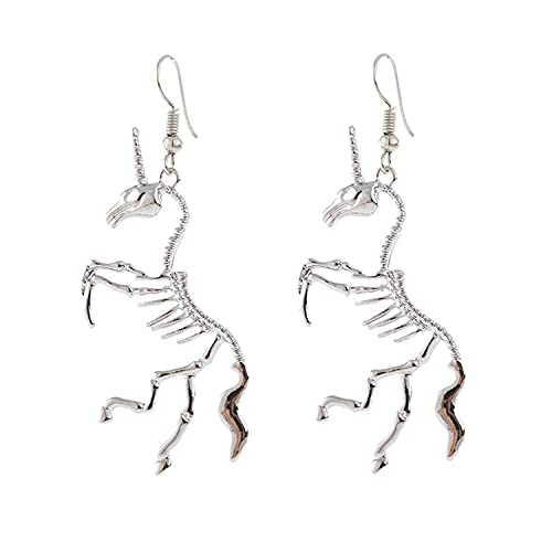 KaFu Unique Vintage punk stainless steel Silver Unicorn Stud Earrings for Women Girls Personality Hypoallergenic gothic skull Unicorn Skeleton Earrings Gifts for Daughter Birthday Party
