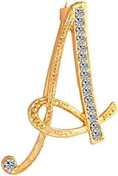 A-Z Lette Brooch 26 Initial Pins Gold Plated Metal Brooches - Clear Crystal Rhinestone Brooch Breastpin for Women