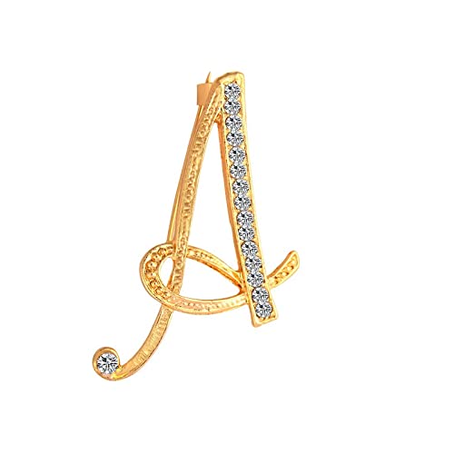 DSADKI A-Z Lette Brooch 26 Initial Pins Gold Plated Metal Brooches - Clear Crystal Rhinestone Brooch Breastpin for Women