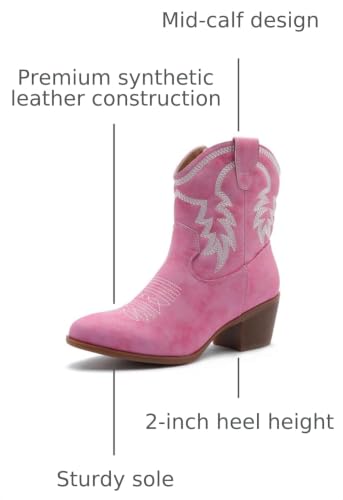 Image of GLOBALWIN Women's Cowgirl Boots Ankle Brown Cowboy Boots With Embroidered Stitching Low Heel Comfortable Western Boots For Country Outfits