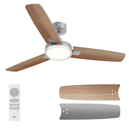 Image of DREO Ceiling Fan with Lights, Quiet DC Motor, 20db,Quick-Install, Powerful Airflow, 6 Speeds with Remote, Reversible, 6-Level Dimmable, 5CCT, Grey, 42 inch Bedroom Indoor /Outdoor