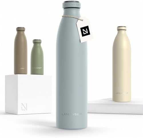 LARS NYSØM Trinkflasche 1l - Trinkflasche Edelstahl - Thermosflasche | Hält 12h warm und 24h kalt - Auslaufsichere Wasserflasche - Kohlensäure geeignet - Doppelwandig - Für Sport,