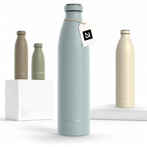 Image of LARS NYSOM Stainless Steel Insulated Water Bottle 12oz 17oz 25oz 34oz 51oz | Insulated Thermo Flask for Hot and Cold Beverages | Leakproof Drinking Bottle (Sky Blue, 33.9oz)