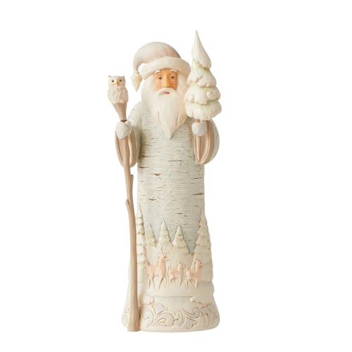Enesco Jim Shore Heartwood Creek Four Seasons White Woodland Santas Winter Landscape Birch Bark Santa with Tree and Scene Figurine, 7.75 Inches
