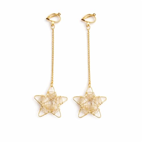 Aretes colgantes estrella chapados en oro 18K para mujer