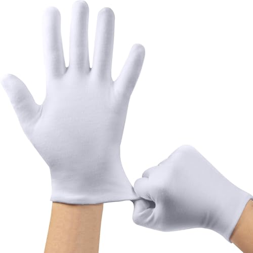 Cotton Gloves, 10pairs White Cotton Gloves for Dry Hands Sleeping, Washable Stretch Material for Men and Women Eczema Moisturizing