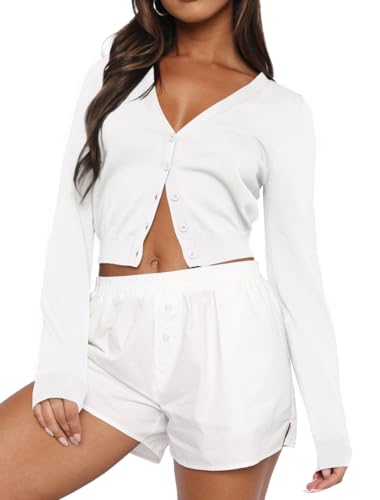 Image of Ezbelle Women's Long Sleeve Open Front Cropped Lightweight Cardigan Sweater Button Down Shirt 2026 Fall Tops