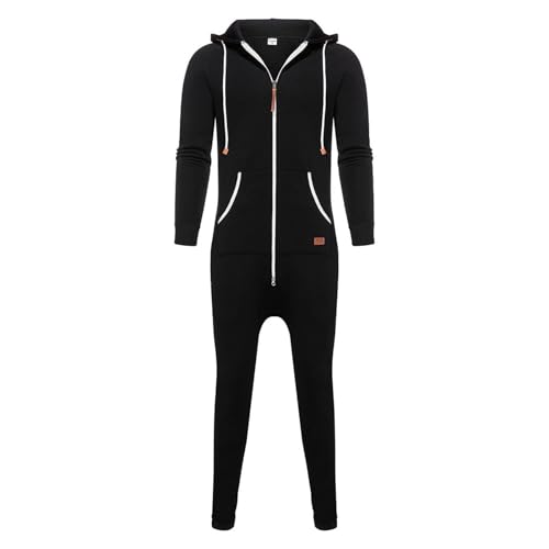 Mens Onesie Zip Up Jumpsuit One Piece Pajamas Hooded Rompers Jogger Tracksuit Sweatsuit Playsuit Overall with Pockets2