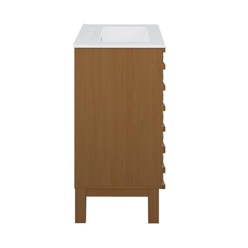 Image of Swiss Madison Cascade 24 in. Brown Oak Bathroom Vanity with White, 3-Hole Ceramic Sink Top