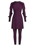ZAFUL Women Modest Muslim Swimsuits Ruffle Full Coverage Islamic Arabic Burkini 2 Pieces Bathing Suit 0-Purple XL