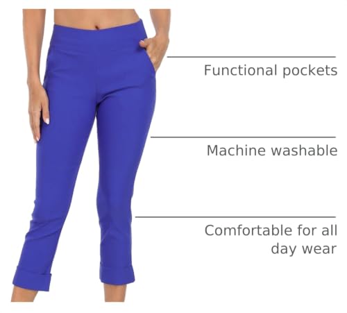 Image of HDE Pull On Capri Pant for Women w /Pockets Elastic Waist Cropped Work Pant